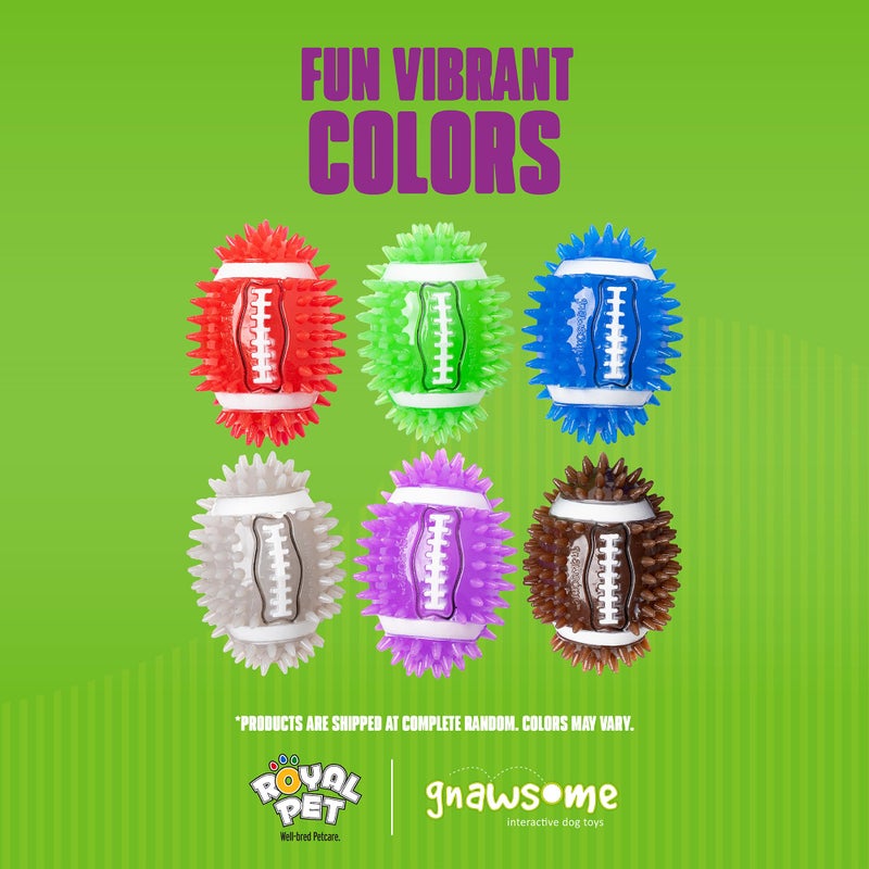 Gnawsome Dog Toys - 3.5" Spiky Squeak & Light Football - Small - Dental & Gum Wellness - Stimulating Fun - Hidden Squeaker - Durable for Heavy Chewers - 100% BPA-Free - Assorted Colors - Image 5